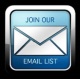 Link to email list sign up; image of an envelope with "Join Our Email List" written around it